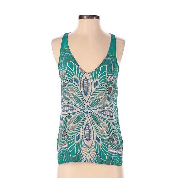 100% Silk Kaleidoscope Print Racerback Top by Tt Collection - Picture 1 of 10